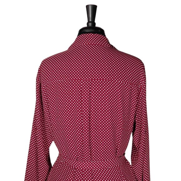 Express Women's Shirt Dress Button Up Red White Polka Dot Belted V-Neck Lined L - Picture 8 of 9